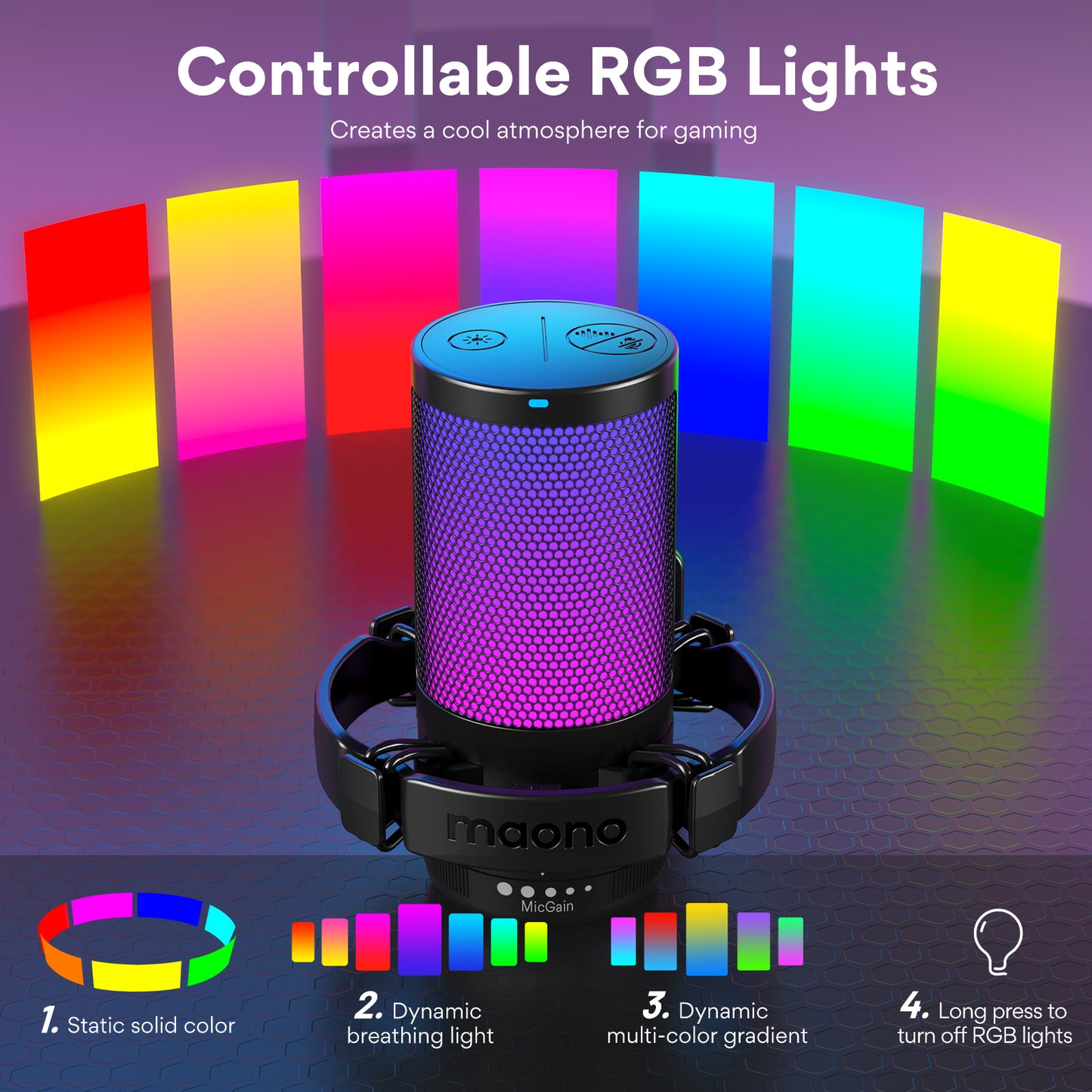 Maono DGM20 - USB RGB Streaming Microfoon met Ruisonderdrukking - Gaming - Podcast - PS5 / PS4 / PC / MAC / Windows / iPhone / Android - Touch Mute Knop - Popfilter