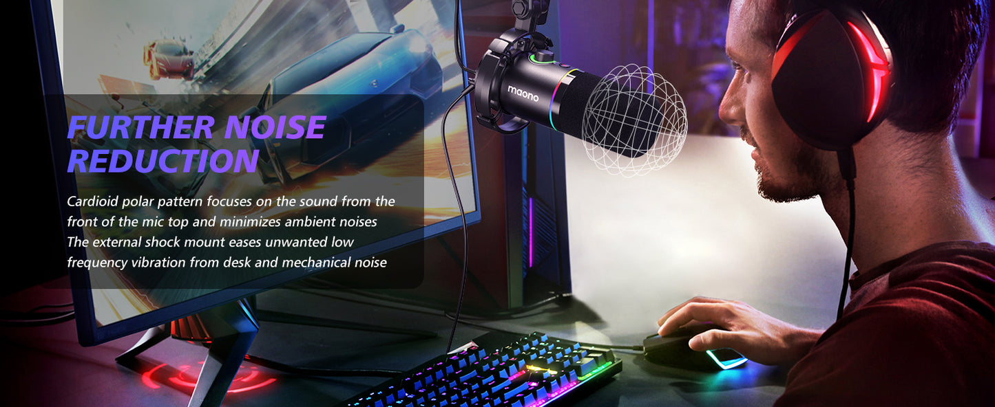 Maono PD200XS - XLR Dynamische RGB Microfoon met Telescopische Arm (66cm!) - PC - USB-microfoon voor Streaming / Podcast / Studio / Gaming / PS4/5 / Mac