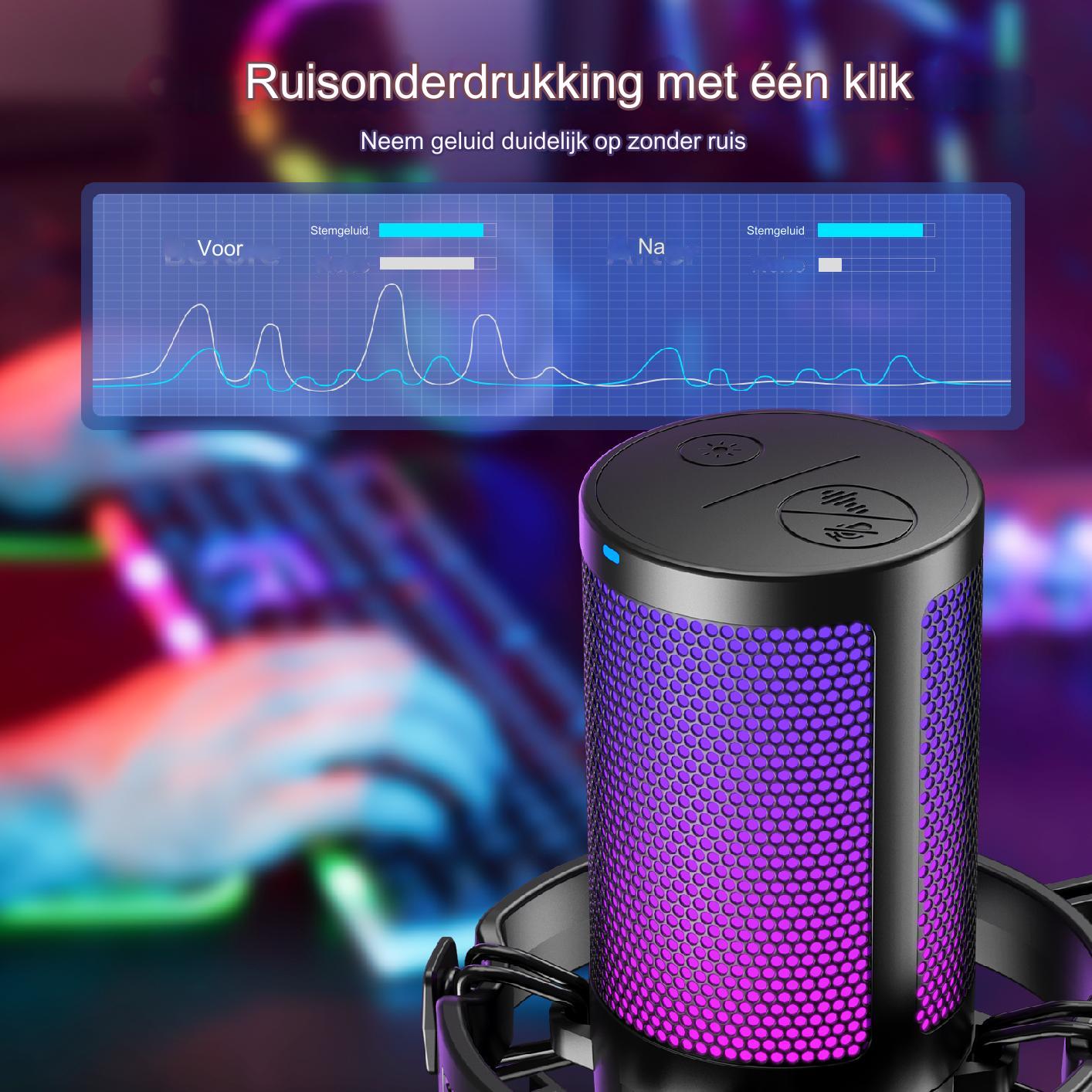 Maono DGM20 - USB RGB Streaming Microfoon met Ruisonderdrukking - Gaming - Podcast - PS5 / PS4 / PC / MAC / Windows / iPhone / Android - Touch Mute Knop - Popfilter