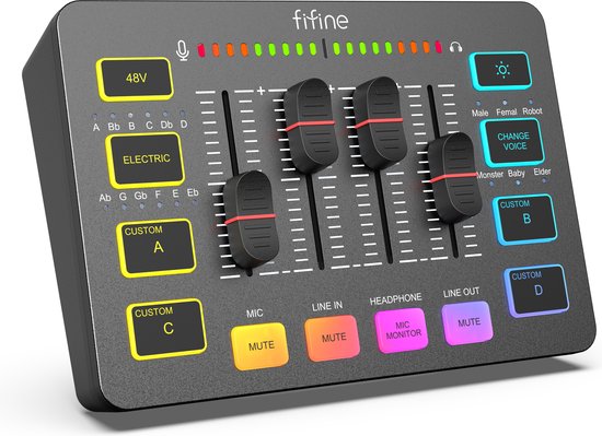 Fifine - SC3 - Streaming Deck - DJ Mixer - Gaming Mixer - Podcast / Stream / Gaming