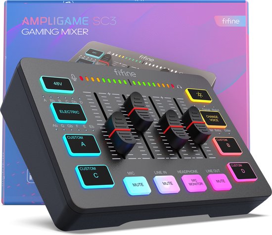 Fifine - SC3 - Streaming Deck - DJ Mixer - Gaming Mixer - Podcast / Stream / Gaming