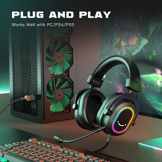 FIFINE - H6 RGB Over-Ear Active Noise Canceling Headset - Voor Gaming - Streaming - Podcast - Met microfoon