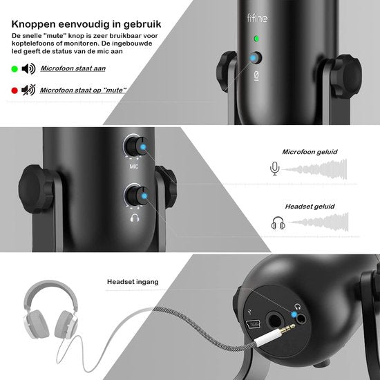 Fifine - K678 - Professionele USB Microfoon - Streaming / Gaming / Podcast / Video Calls - Geschikt voor Windows, MAC & PS4 / 5