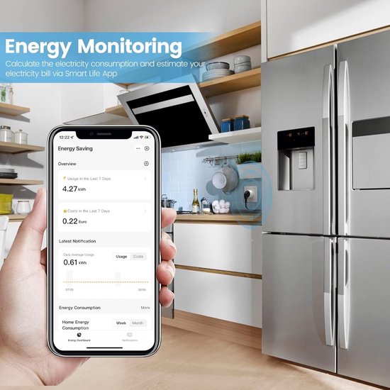 EIGHTREE - Smart Plug - Wifi - 1-delige set - App Bediening - Verbruiksmeter - Energiemeter -Spraakbediening met Alexa & Google Home - ET20