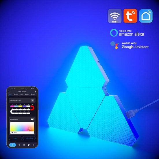 APO Electronics® - Triangles Starter Kit - 10 Stuks - RGB LED Panelen - Met App & Afstandsbediening EAN:  8721082688093 Wandlamp