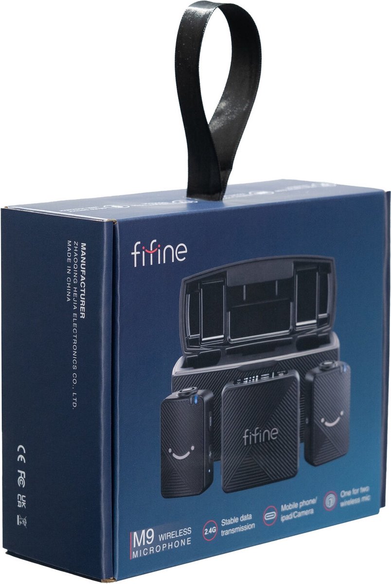 Fifine M9 - Professioneel Draadloos Microfoon Systeem - Lavelier - 2 Microfoons - USB-C - Telefoon / Tablet / PC - Dasspelt