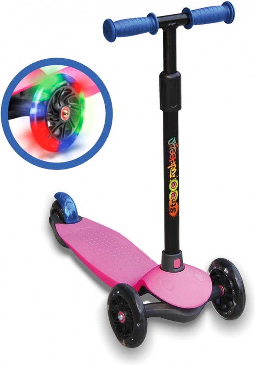 Step met 3 Wielen - DeQUBE - Streetwheels Kinderstep Inklapbaar - Met Lichtgevende Wielen - Blauw of Roze