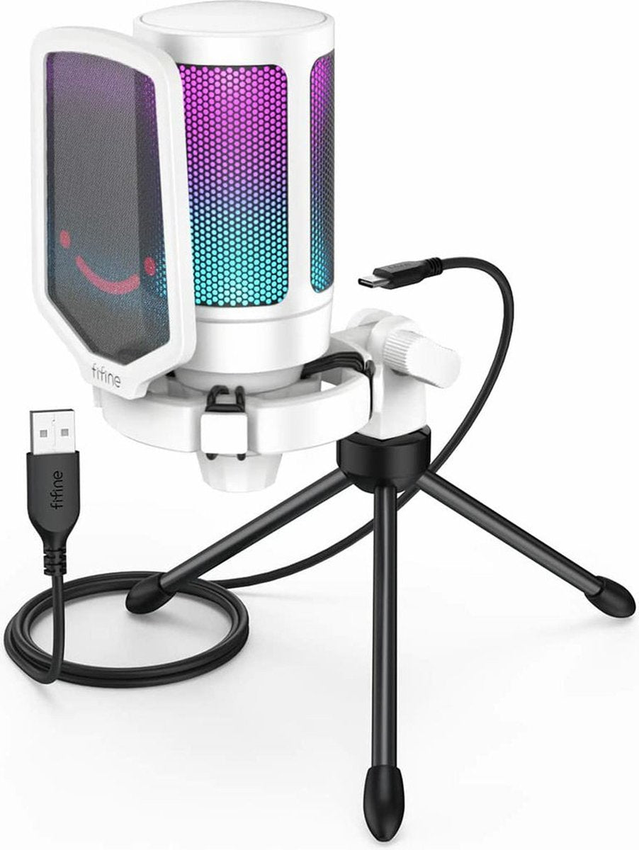 FIFINE - A6V - USB RGB Streaming Microfoon met Standaard - Gaming - Podcast