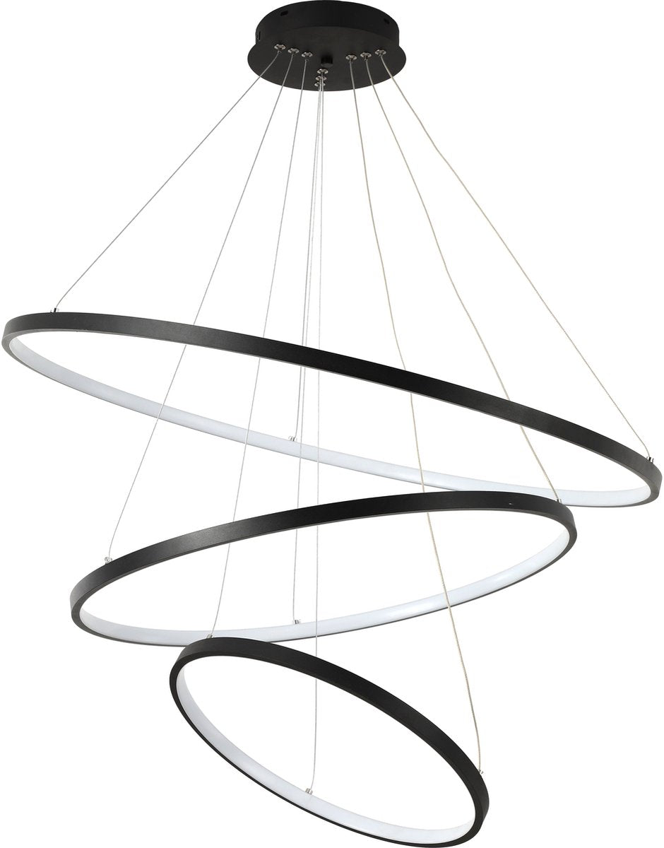 INOLEDS® - Design Hanging Lamp Black - Dimmable LED - Three Rings - Ø80cm - Height Adjustable - With Remote Control - Dining room - Living room - Hanging lamps