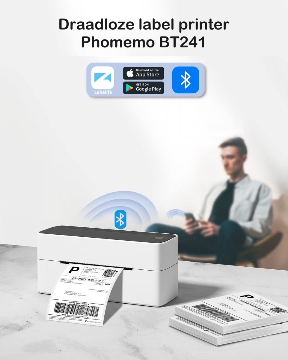 Phomemo 241BT - Draadloze Thermische Label Printer - 102 x 150 MM - Geschikt voor PostNL - DHL - DPD - Ect