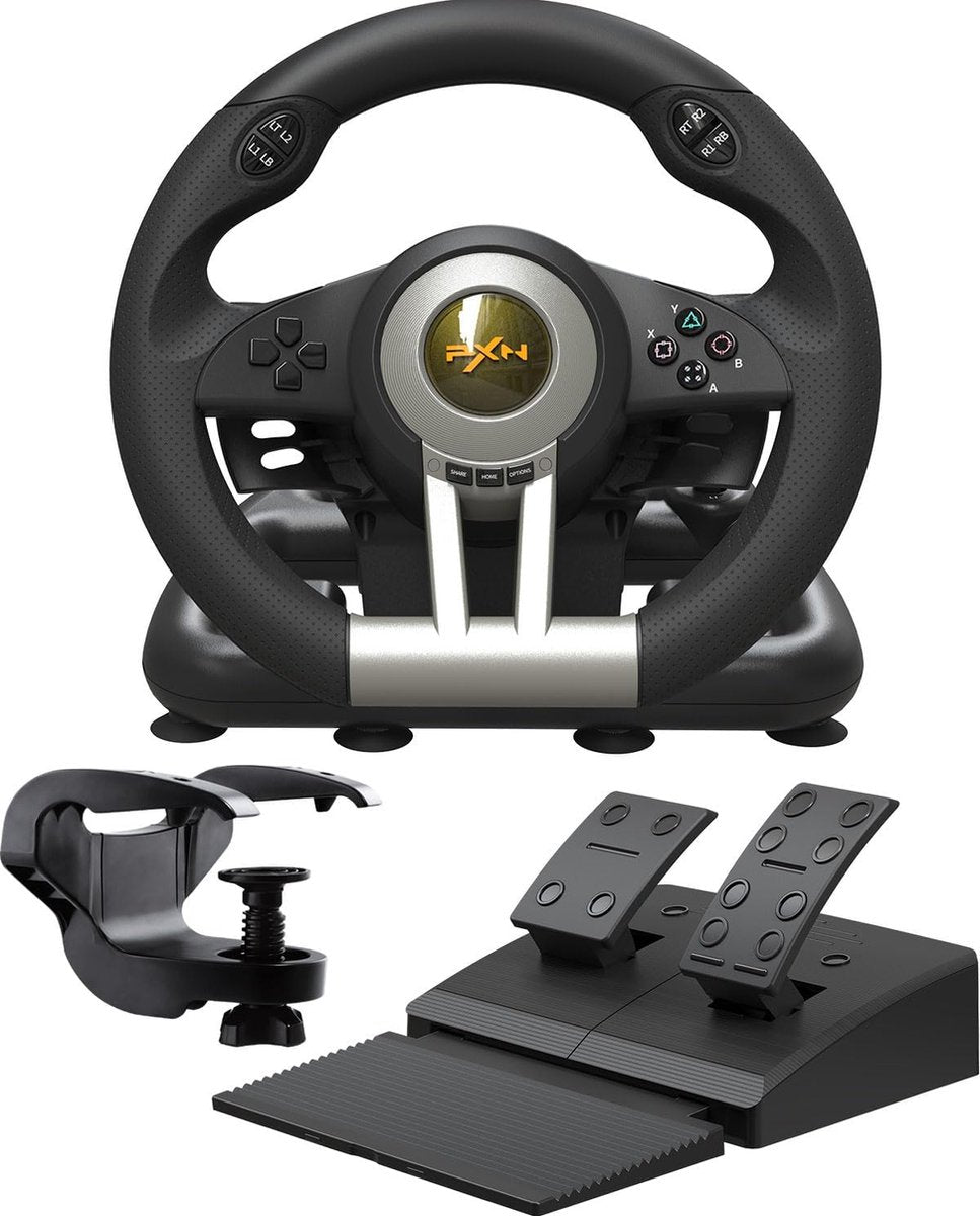 PXN - V3 Pro - Race Stuur met Pedalen - Game Stuur voor PS4 - Xbox One - PC - Xbox Series X|S - PS3 - Switch - Zwart