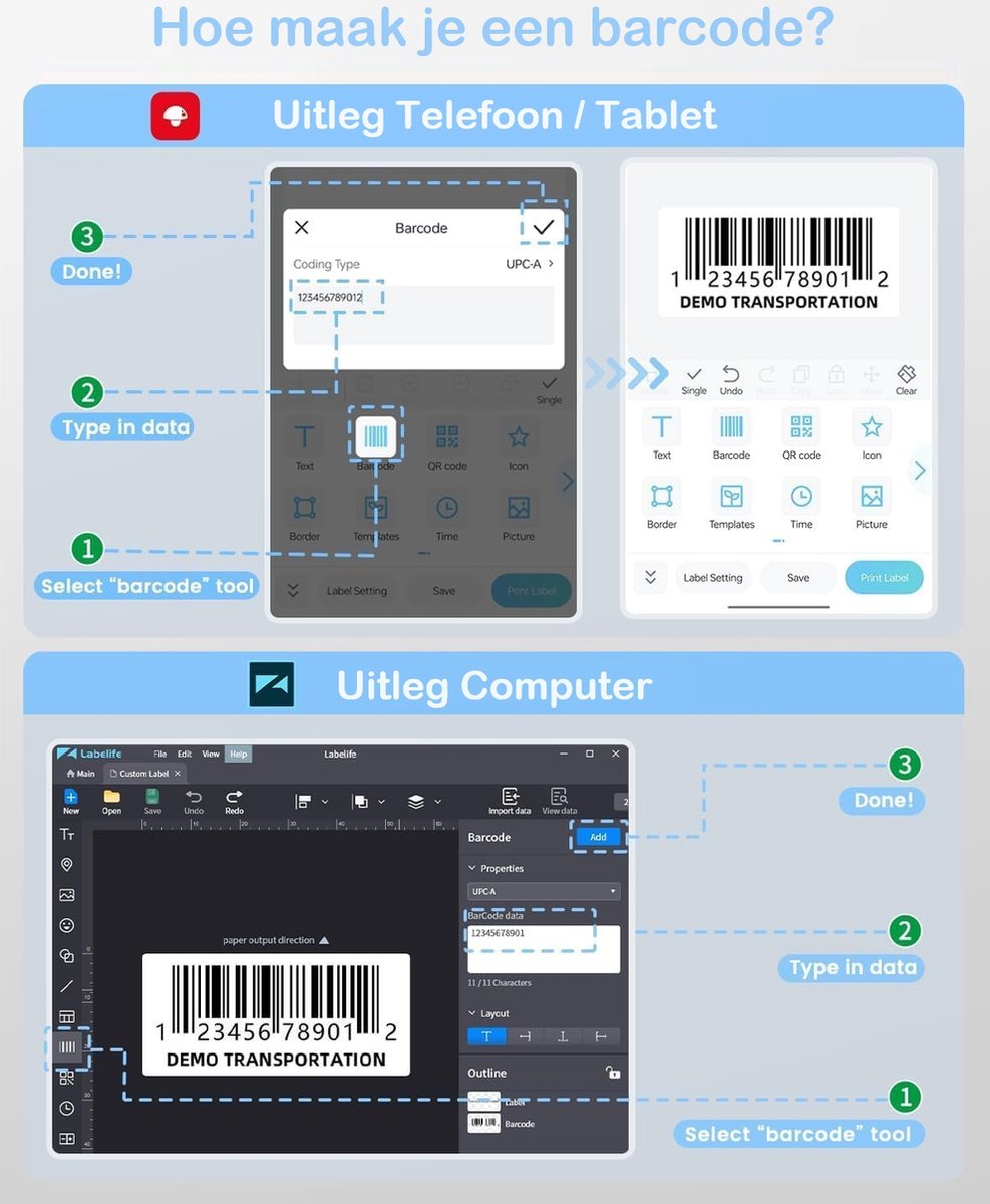 Phomemo - M110 - Portable Label Printer - Draadloze Thermische Labelprinter - Met APP - Labels Inbegrepen - Bluetooth