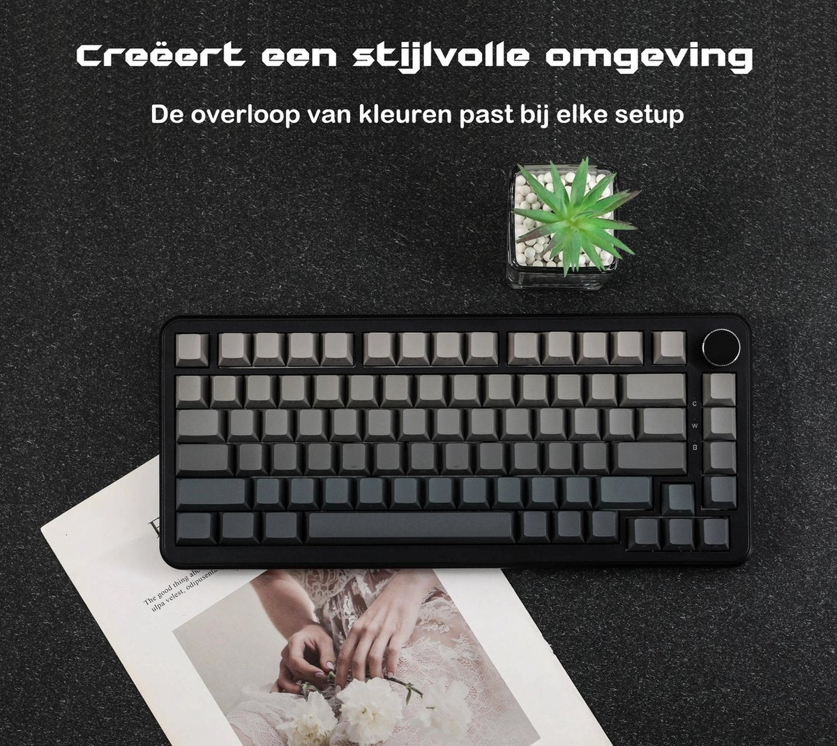 EPOMAKER x Ajazz - AK820 Max - Zwart / Grijs - RGB - Mechanisch Draadloos Toetsenbord - 75% - QWERTY - Gaming Keyboard - Sea Salt Switch