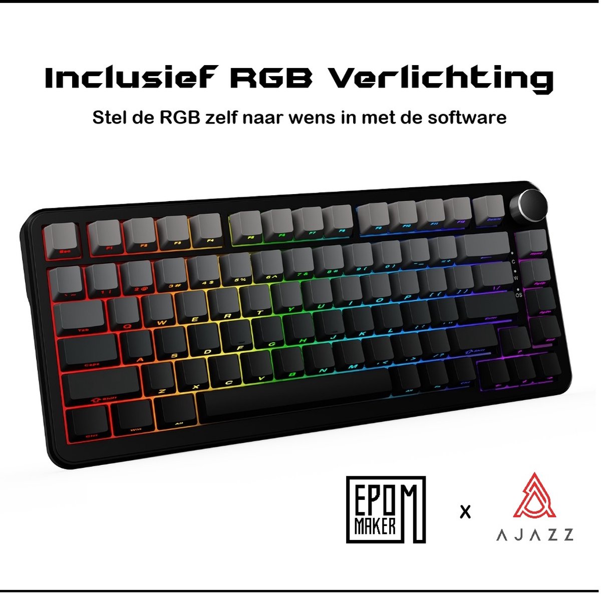 EPOMAKER x Ajazz - AK820 Max - Zwart / Grijs - RGB - Mechanisch Draadloos Toetsenbord - 75% - QWERTY - Gaming Keyboard - Sea Salt Switch