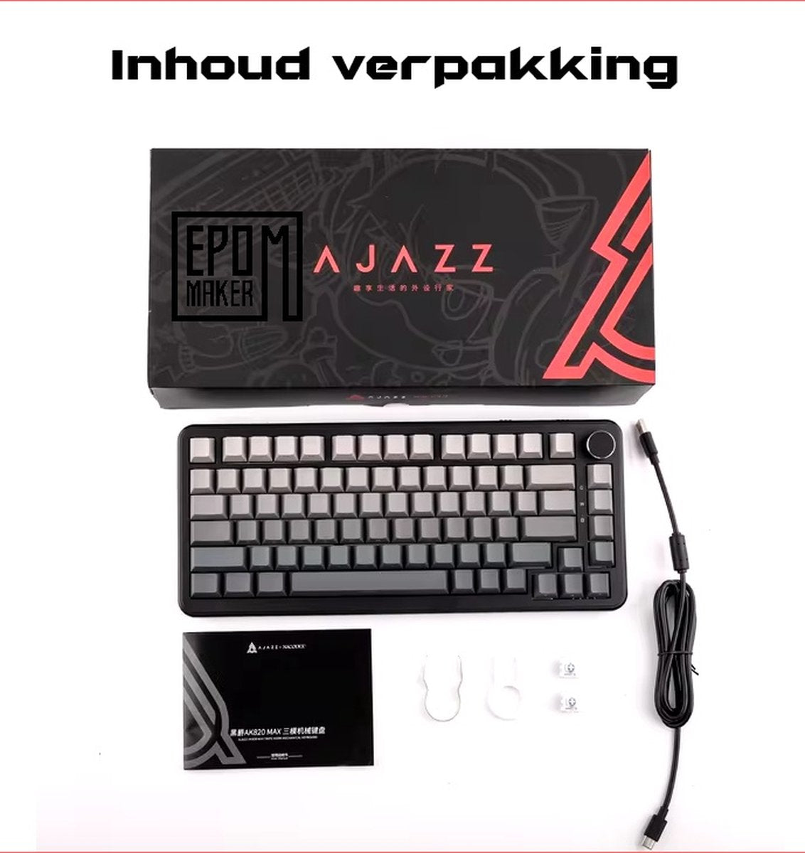 EPOMAKER x Ajazz - AK820 Max - Zwart / Grijs - RGB - Mechanisch Draadloos Toetsenbord - 75% - QWERTY - Gaming Keyboard - Sea Salt Switch