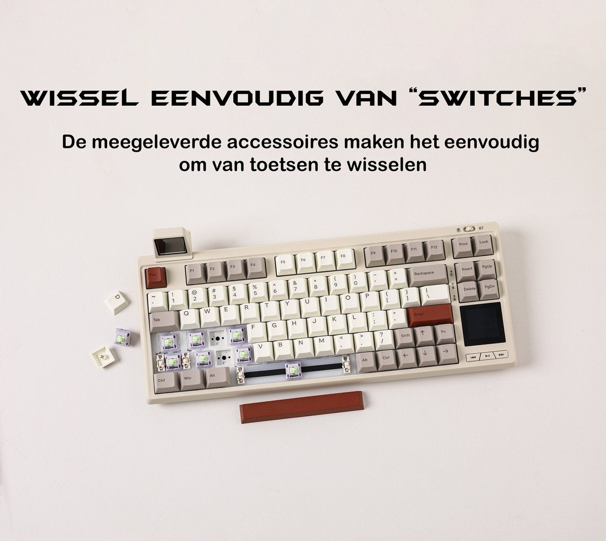 EPOMAKER RT80 - Zwart - Mechanisch Draadloos Toetsenbord - 75% - QWERTY - Retro Mechanical Keyboard met Mini Scherm - Wisteria Linear