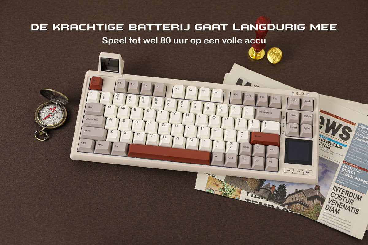 EPOMAKER RT80 - Zwart - Mechanisch Draadloos Toetsenbord - 75% - QWERTY - Retro Mechanical Keyboard met Mini Scherm - Wisteria Linear