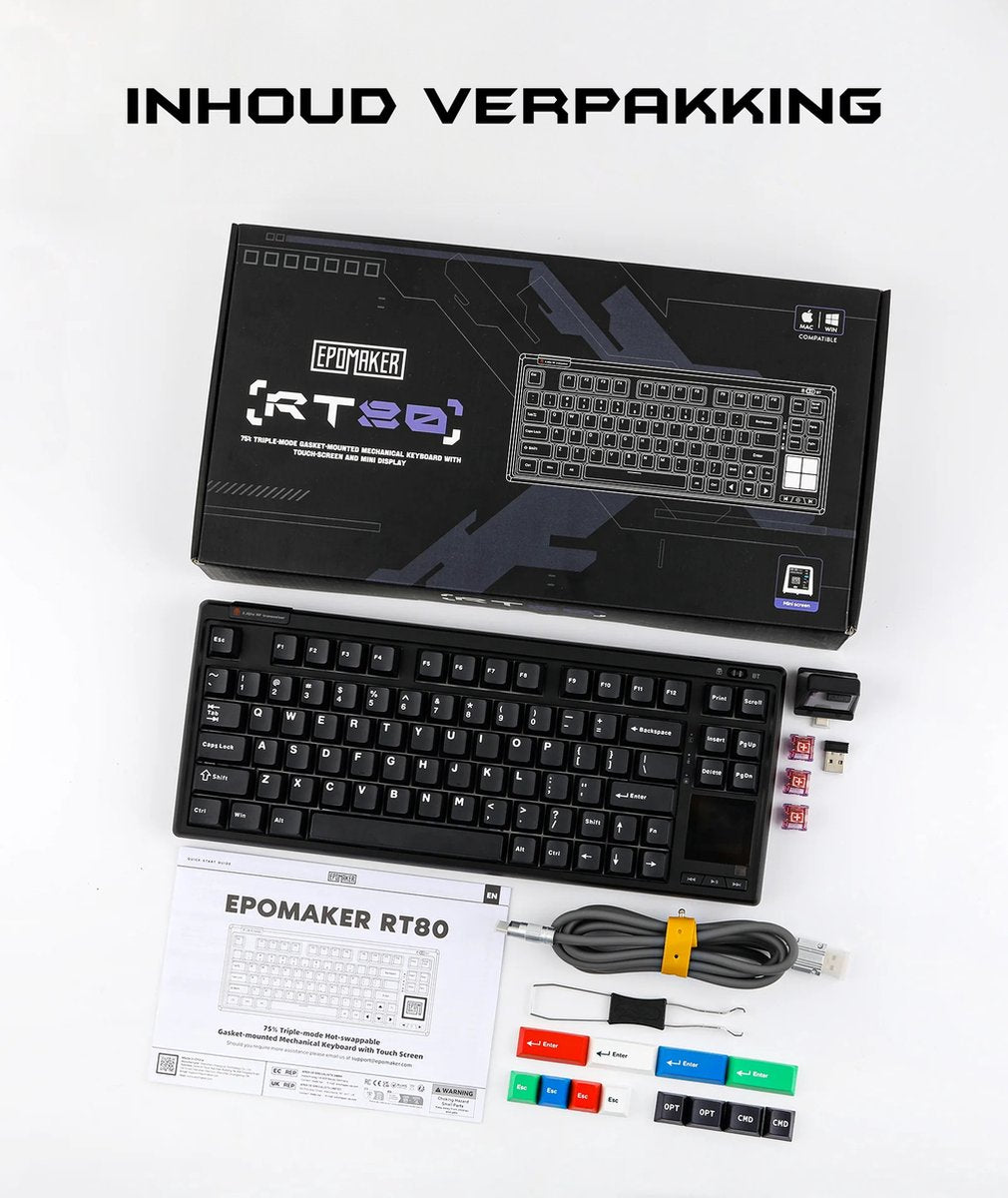 EPOMAKER RT80 - Zwart - Mechanisch Draadloos Toetsenbord - 75% - QWERTY - Retro Mechanical Keyboard met Mini Scherm - Wisteria Linear