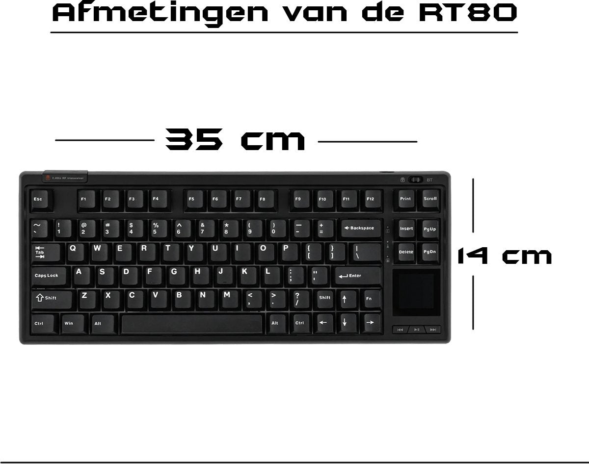 EPOMAKER RT80 - Zwart - Mechanisch Draadloos Toetsenbord - 75% - QWERTY - Retro Mechanical Keyboard met Mini Scherm - Wisteria Linear