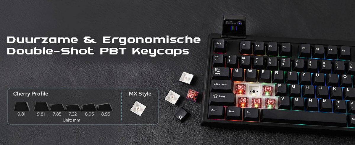 EPOMAKER RT80 - Zwart - Mechanisch Draadloos Toetsenbord - 75% - QWERTY - Retro Mechanical Keyboard met Mini Scherm - Wisteria Linear