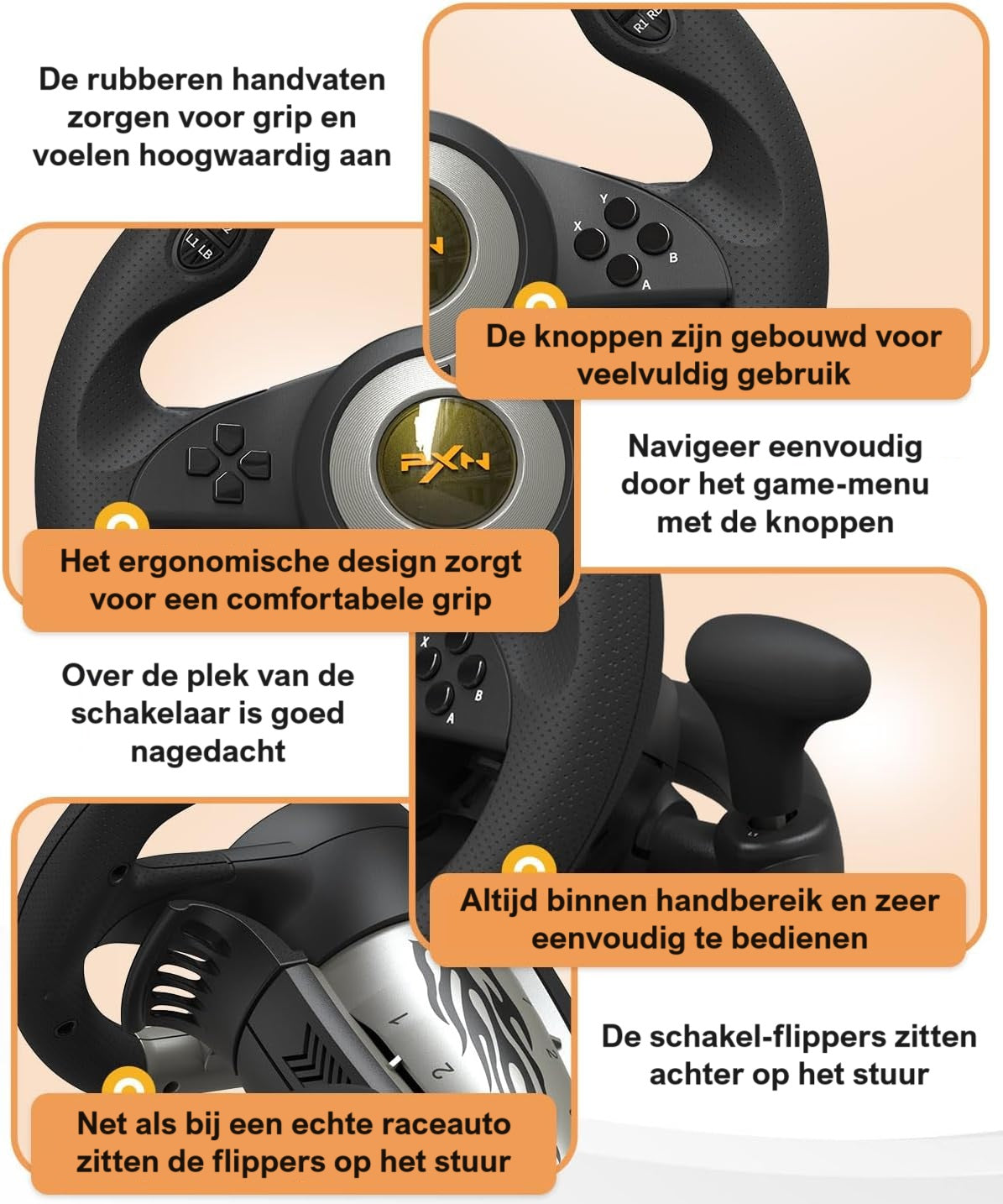 PXN - V3 Pro - Race Stuur met Pedalen - Game Stuur voor PS4 - Xbox One - PC - Xbox Series X|S - PS3 - Switch - Zwart